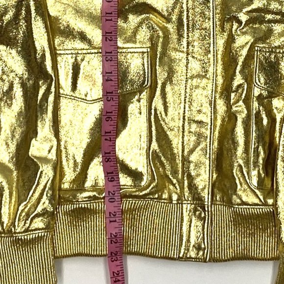 Ralph Lauren Genuine Lamb Leather Bomber Jacket Gold Metallic - Picture 4 of 4